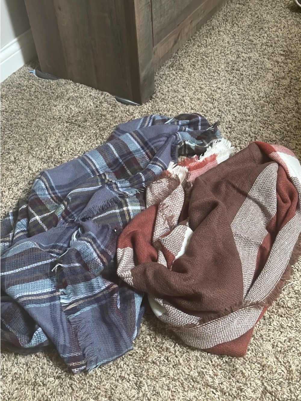 2 Oversized Plaid Blanket Scarves